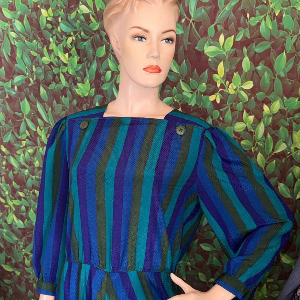 Vintage Leslie Fay Metallic Stripe Dress - Picture 11 of 17